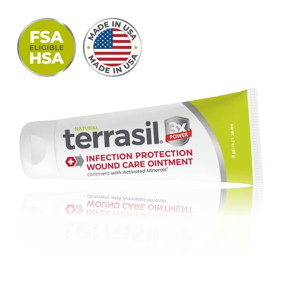 Terrasil Wound Care Treatment with All-Natural Activated Minerals, Rapid Healing Ointment for Wounds, Burns, Sores, Ulcers, 3X Faster (50gm Tube)