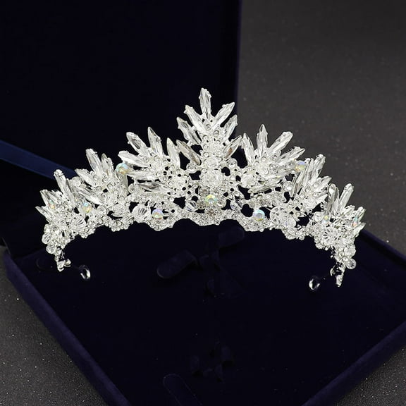 NAMZI Wedding Tiara for Bride Princess Tiara Headband Bridal Crown,Crystal Rhinestone Hair Jewelry Decor for Queen Girl Bride Birthday Prom Wedding Pageant Halloween Costume Party(White)