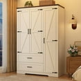 thumbnail image 5 of Blotout 3 Door Wardrobe Closet with Doors and Drawers, Bedroom Armoire with Shelves, Farmhouse Wooden Armoire Wardrobe Closet with Hanging Rod for Bedroom, White, 5 of 8