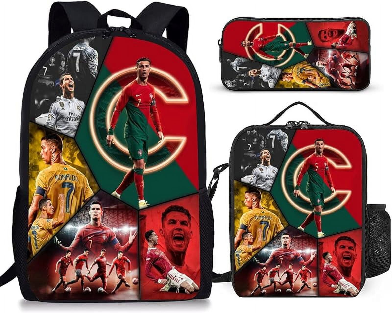 3pcs Cristiano Ronaldo Backpack with Lunch Bag Football Star Backpack Set Lightwight Bookbag Set 3 in 1 Bag for Boy Girl Teen Walmart