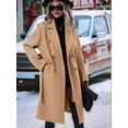 thumbnail image 5 of Women'S Wool Pea Coat Double Breasted Fleece Trench Coat Mid Long Winter Wool Blend Overcoat Dressy Outfit Khaki L, 5 of 6