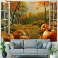 Chilfamy Fall Forest Tapestry, Orange Pumpkin and Maple Leaf with White