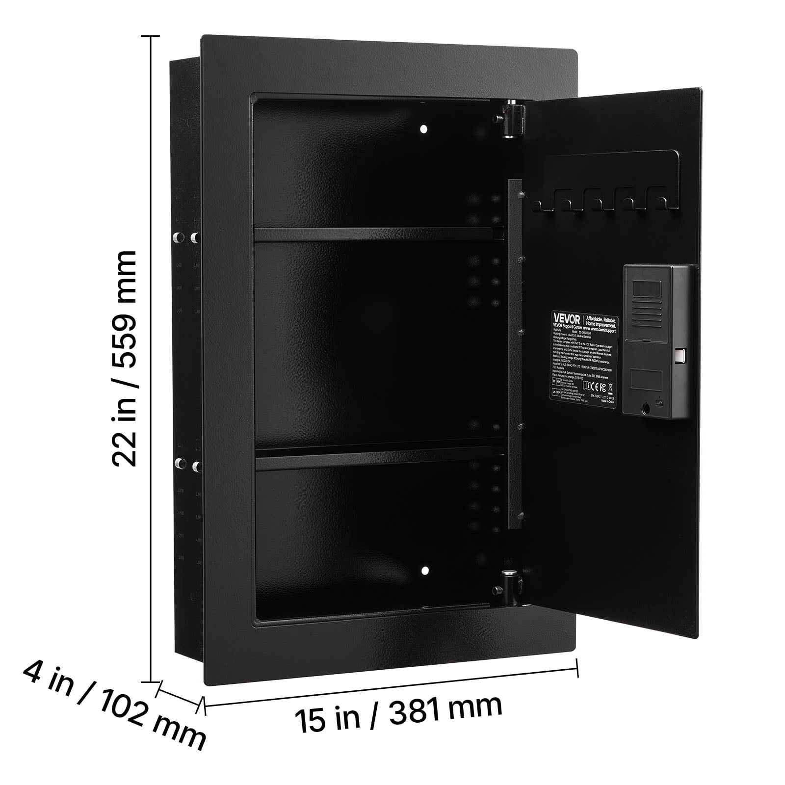 VEVOR Wall Safe, 3-Tier Hidden Wall Safe with Fingerprint, Password, Key & Turning Knob, Q235 Cold-Rolled Steel In-Wall Box with Adjustable Shelves & Key Holders for Money, Jewelry, Passport