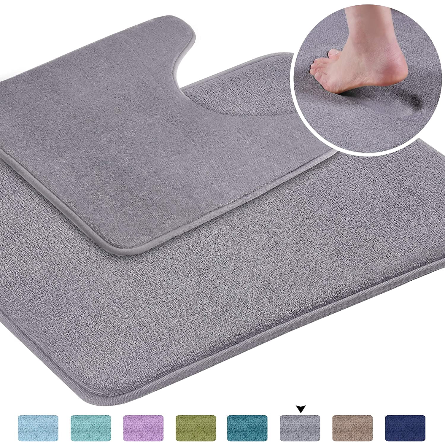 Turquoize Memory Foam Bath Mat Bathroom Rugs And Sets Contour Bath Rugs For Toilet Contour Shag Rugs Non Slip Bath Mat For Bathroom Floor Mat Ultra Absorbent Washable Bath Mat 20x32 20x20 Gray