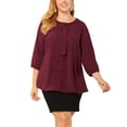 thumbnail image 4 of Plus Size Chiffon Top for Women Round Neck Tie Front Ruffle Work Blouse Top Wine Red 3X, 4 of 7