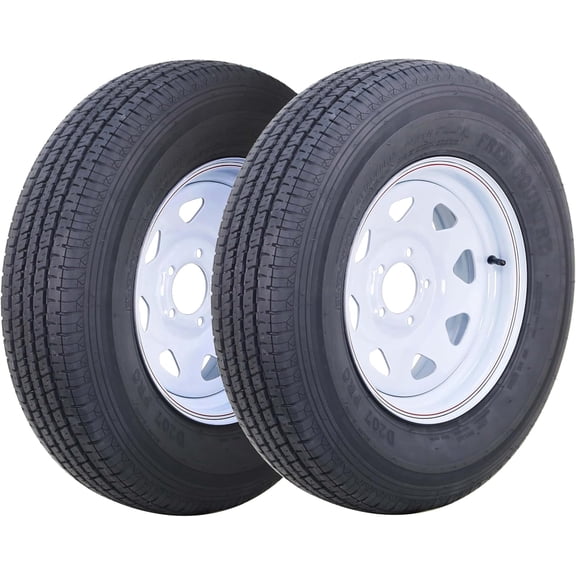 Free Country Trailer Tire Wheel Assembly ST185/80R13 6-Ply C 94N 5 Lug on 4.5" PCD White Spoke Rim ,SET 2