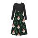 thumbnail image 1 of Vestido de manga larga con cuello redondo para niña, estampado navideño, manga larga, cuello redondo, bolsillos, falda larga informal para adultos, vestido de poliéster para niña., 1 of 5