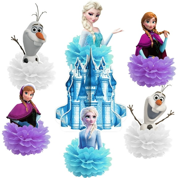 Frozen Theme Party Decorations 7Pcs Blue and White Snowman Honeycomb Centerpieces,Winter Wonderland Movie Birthday Party Table Decorations