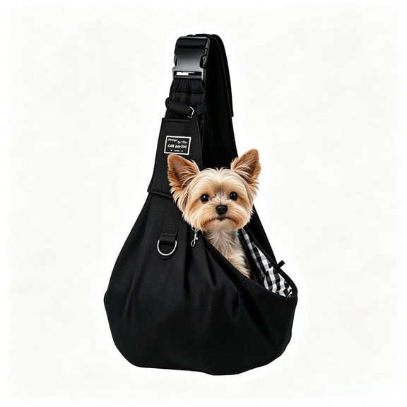 Urieessian Hands-Free Pet Sling Carrier, Adjustable Padded Shoulder Strap with Safety Buckle, Soft Breathable Travel Bag for Small Dogs Cats Puppies,Black
