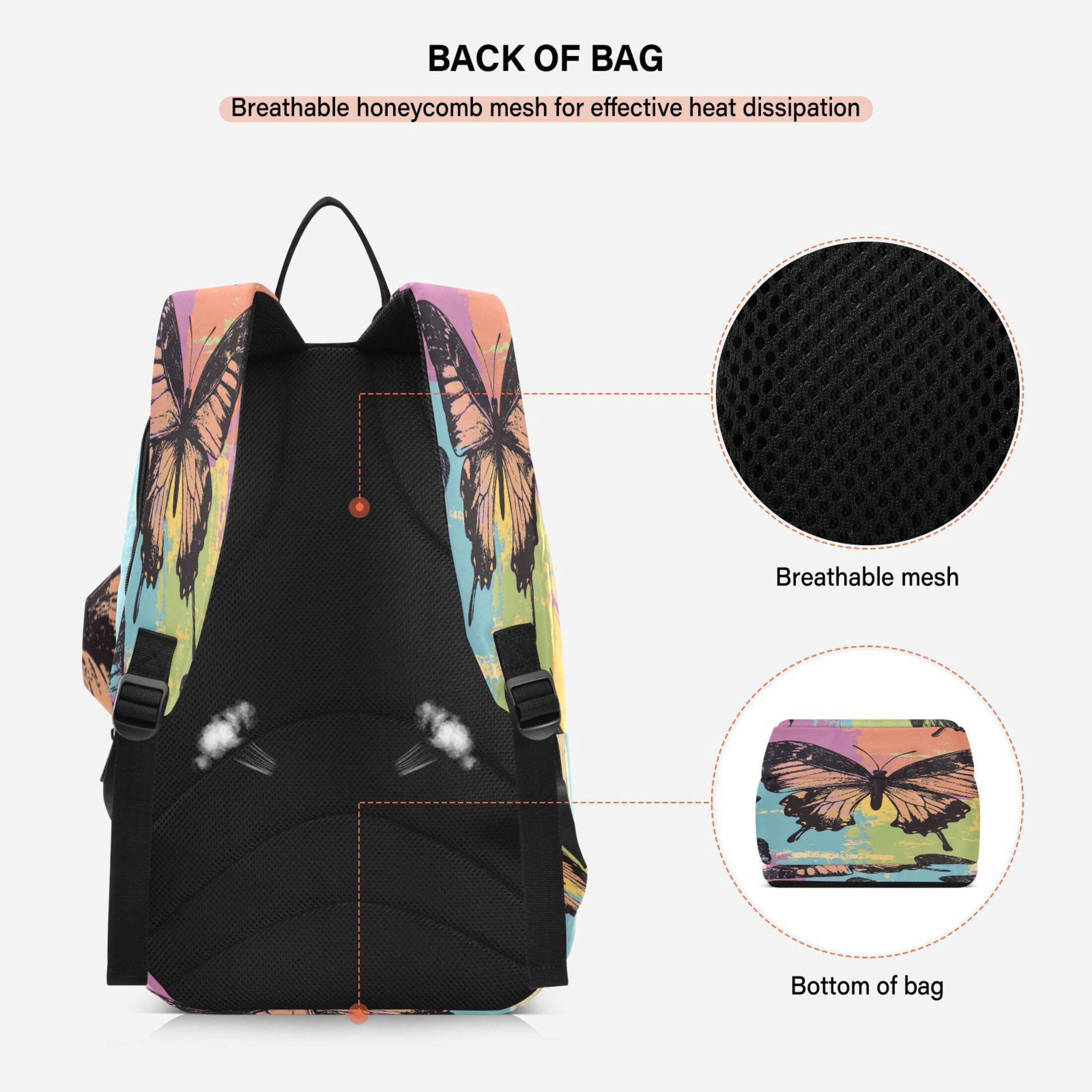 2 Racquet Holder Tennis Backpack Tennis Racket Covers Gym Bags Colorful Ink Butterfly