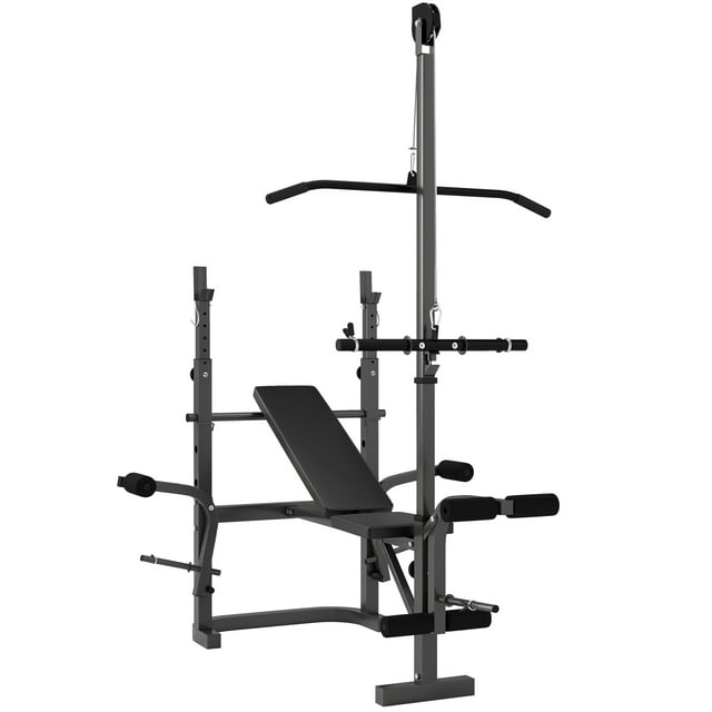 CoSoTower Adjustable Weight Bench with Press Rack, Preacher Curl & Lat Pull Down