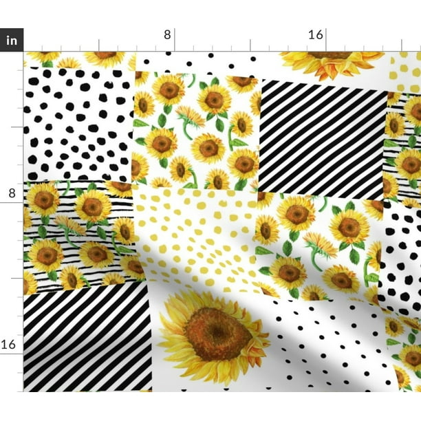 Spoonflower Fabric Sunflower Quilt Squares Girl Cheater Floral Yellow