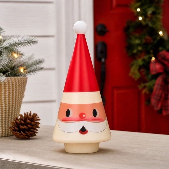 Conical Santa Claus Tabletop Decoration, Cute Resin Santa Figurine with White Hat, Modern Christmas Tree Shaped Holiday Decor for Mantel Shelf Desk Table Home Party Display
