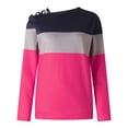thumbnail image 5 of tklpehg Fall Clothes for Women 2022 Long Sleeve Tops Graphic Tee Long Sleeve Tops Autumn Winter Casual Off Shoulder Cross Strap Color Block Tops Loose Pullover Shirts Crewneck Hot Pink L, 5 of 5