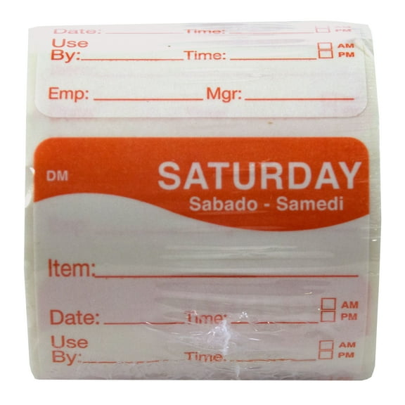 DayMark Day of the Week 2" x 2" Dissolvable Label, Saturday, Item/Date/Use By, (Roll of 250)