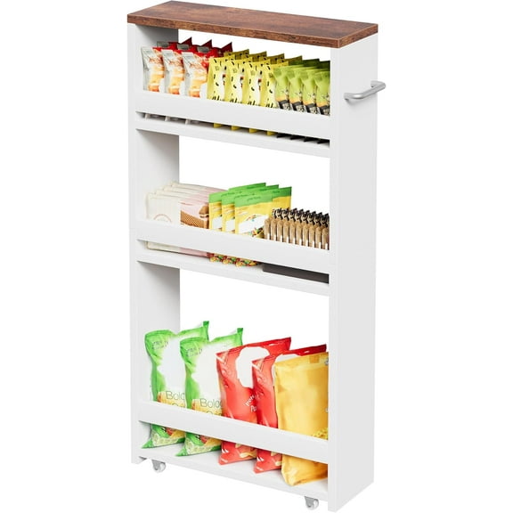 4-Tier White Slim Rolling Storage Cart, Slide-Out Utility Trolley with Handle, Mobile Shelving Organizer for Small Spaces, Kitchen, Laundry & Narrow Areas