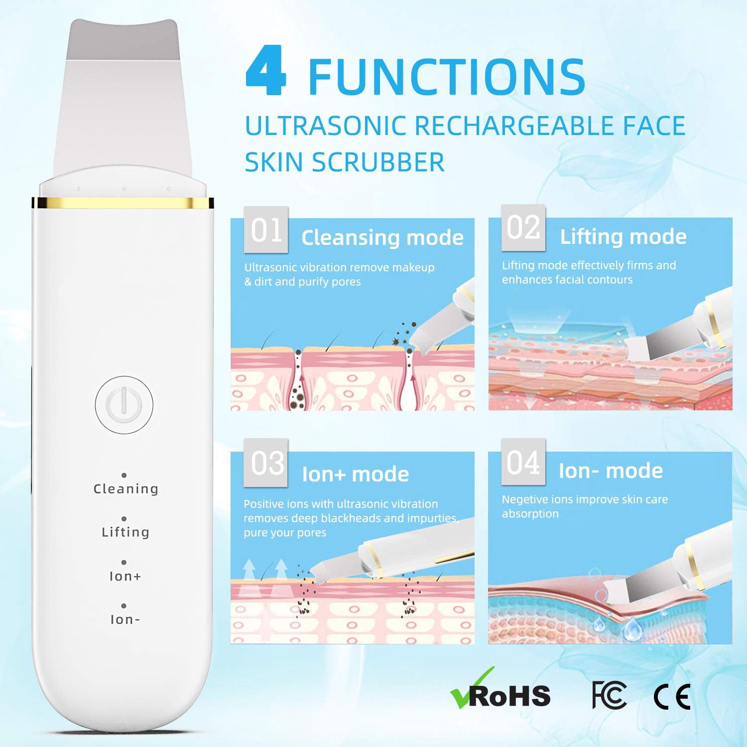 New Ultrasonic Skin Cleaner Removes Deep Oil Dirt and Blackheads Facial Cleansing and Enhances Exfoliating Vibrating Shovel Pore Cleaner