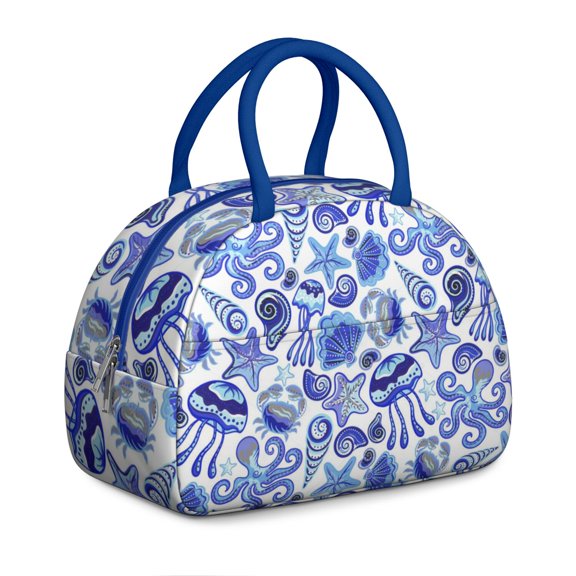 Insulated Lunch Bag Women, Reusable Marine Jellyfish Shells Octopus Starfish Tote Lunch Box, Leakproof Cooler Lunch Bags for Work Office Travel Picnic