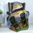 thumbnail image 4 of Seaside Soft Flannel Fleece Throw Blanket, 2 Wooden Chairs on Relaxing Lakeside at Sunset Algonquin Provincial Park Canada, Cozy Plush for Indoor and Outdoor Use, 60" x 80", Navy Green, by Ambesonne, 4 of 5