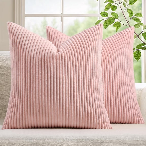 MORAVE 2 Pack Pink Corduroy Throw Pillow Covers, 18x18 Inch Soft Boho Pillow Cases, Decor for Sofa and Living Room
