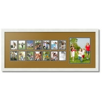 ArtToFrames Collage Photo Picture Frame with 1 - 8x10 and 14 - 2.5x3.5 Openings, Framed in White with El Dorado and Black Mats (CDM-3966-249)