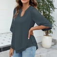 thumbnail image 4 of HAPIMO Rollbacks Womens Summer Tops Boho Print Chiffon Casual Comfy Pullover Tops Teen Grils Fashion Clothes V-Neck Tee Shirt Short Sleeve Shirts for Women Blue L, 4 of 7