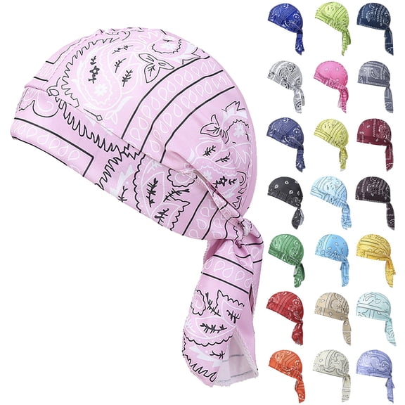 Women Hijab Undercap qinhaie Sweat Wicking Doo Rag for Men, Cooling Helmet Liner Skull Cap, Cycling Motorcycle Bandana Headwrap Pink Sun Hats One Size