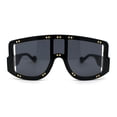 thumbnail image 1 of Multi Panel Shield Drop Temple Plastic Curved Top Racer Sunglasses All Black, 1 of 4