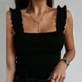 thumbnail image 2 of Femmes Dames Ample Sans Manches Uni Col Carré Chandail Court Hauts Chemise, 2 of 9