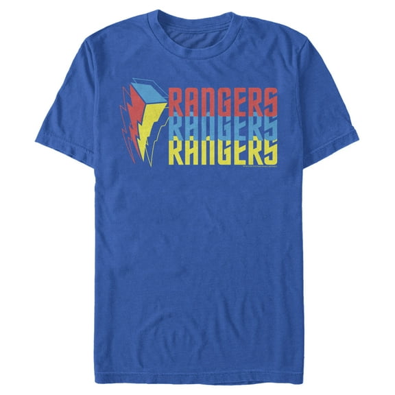Men's Power Rangers Rainbow Text  Graphic Tee Royal Blue Small