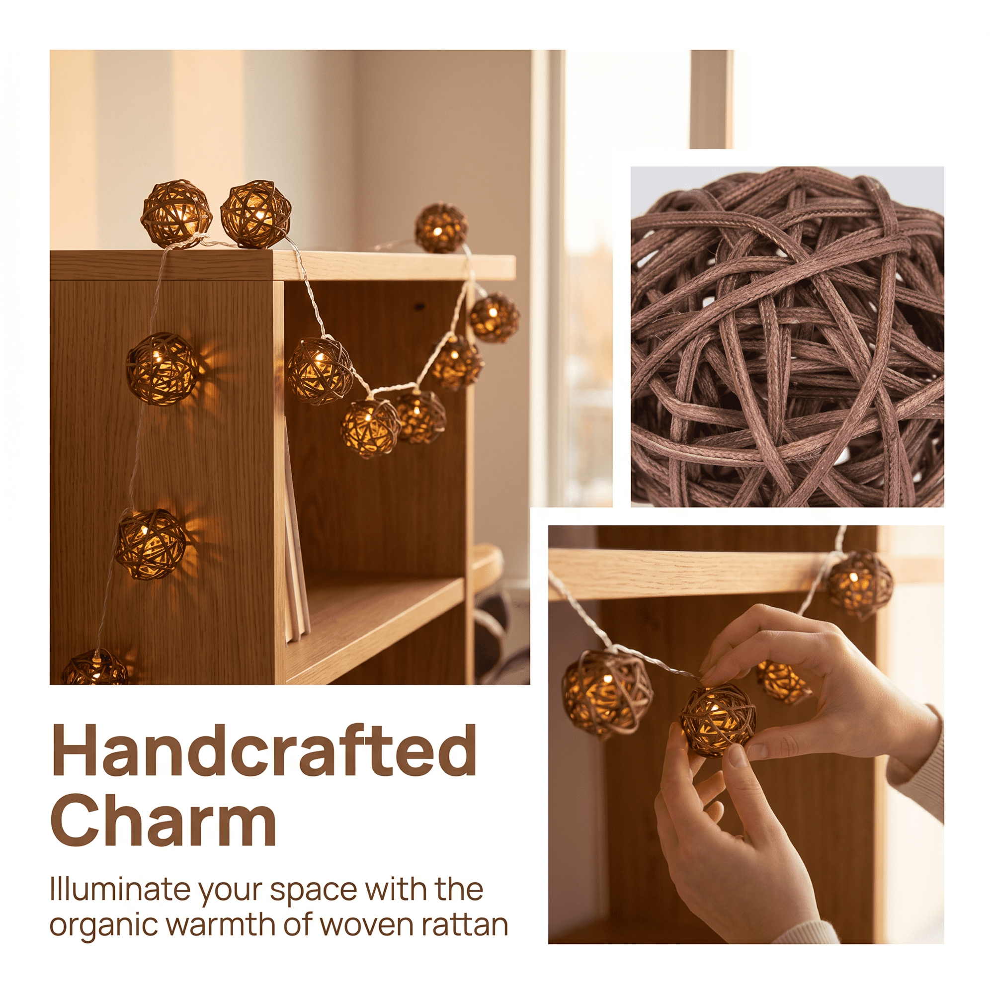 Unique Bargains 10Pcs Rattan Balls for Lights Wicker Spheres Orbs Brown 2"x2"x2"