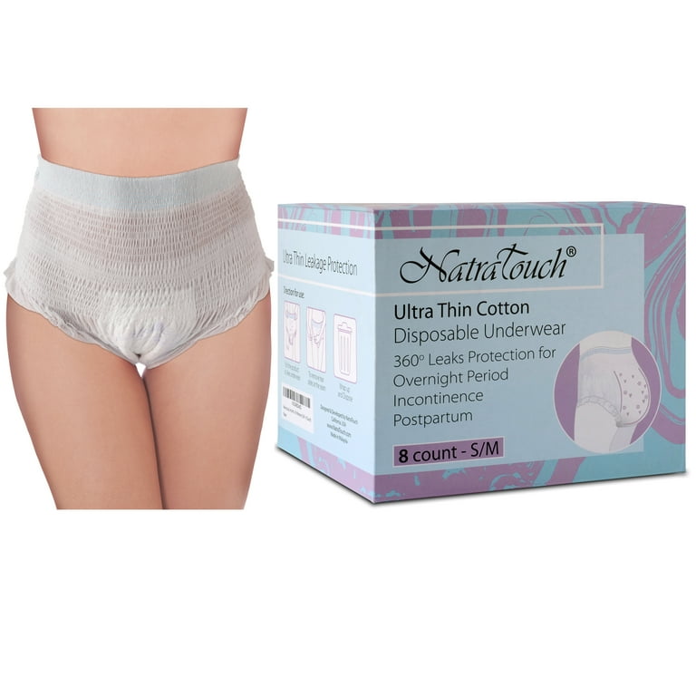 Discreet Menstrual, Incontinence & Postpartum Underwear for Women (S/M - 8  Count) 
