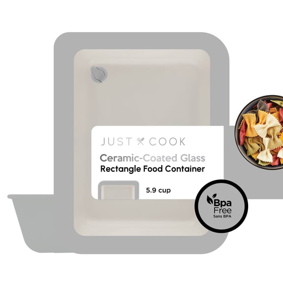 Just Cook Ceramic Glass 5.9-Cup Rectangle Food Storage Container for Meal Prep and Reheating, Large