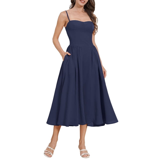 Vestido AGYMNX para mujer, corsé, muslo, tirantes finos, azul marino