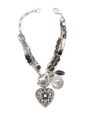 Product Image TAZZA WOMEN'S SILVER HEART FILIGREE CHARMS GREY BRACELETS GIFT FOR HER VALENTINE'S ...