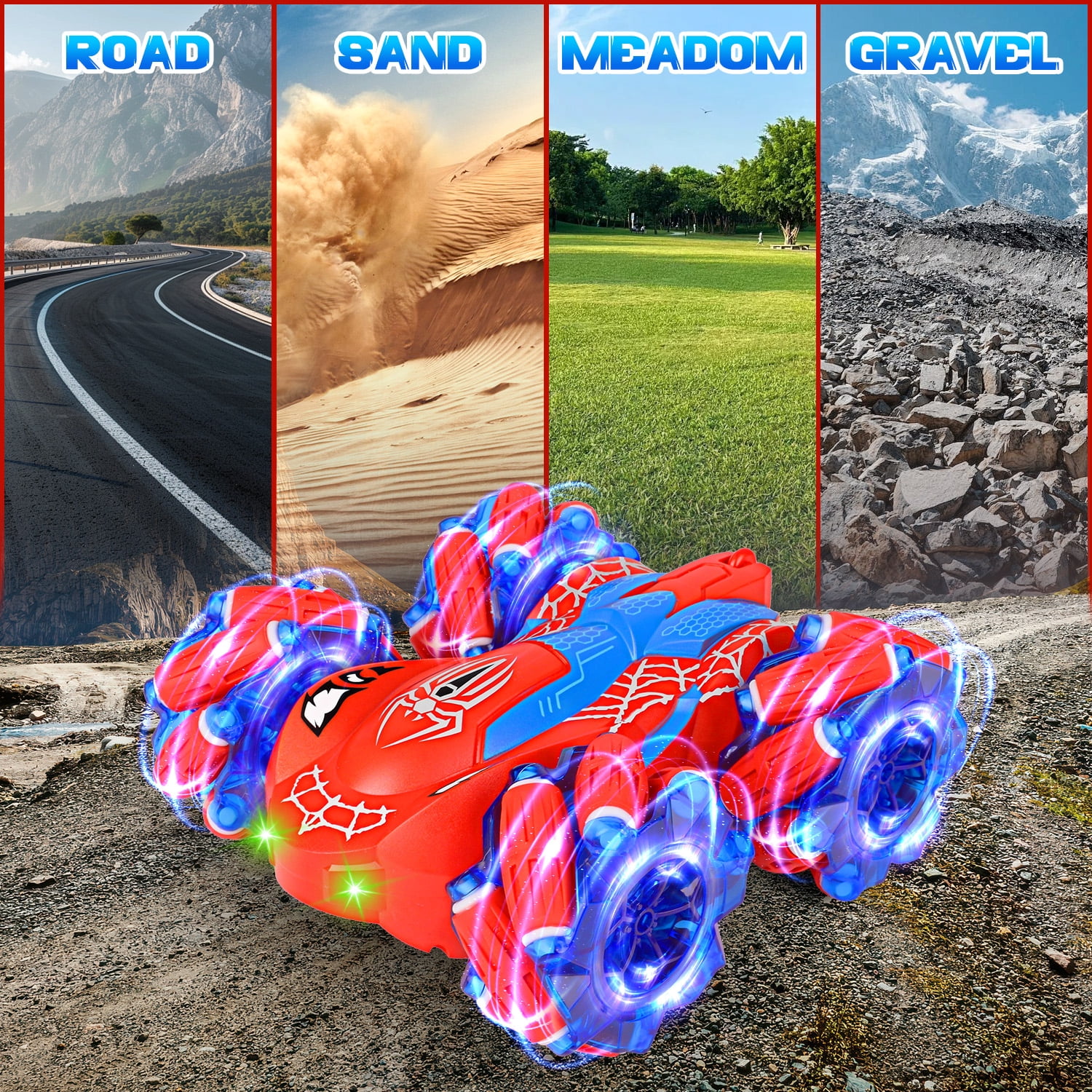 Beefunni Spider Remote Control Car, 2.4GHz Double Sided RC Stunt Car with LED Lights, 4WD 360° Flips Rotating Rechargeable Off-Road RC Car Indoor Outdoor Toys for Kids Boys Girls Ages 4-12 Birthday G