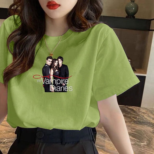 T-shirt en Coton Vampire Diaries pour Femmes et Filles, Décontracté, Harajuku, Col Rond, Manches Courtes, Mode Urbaine, Graphique pour Dames, Été, T-shirt pour Femme