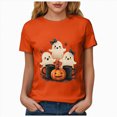 thumbnail image 5 of TOWED22 Womens Cute Ghost Pumpkin Flowers Shirt Fall Pumpkin Vintage Flowers Tshirt Halloween Funny Graphic Blouse Casual Basic Tee(Orange,L), 5 of 8