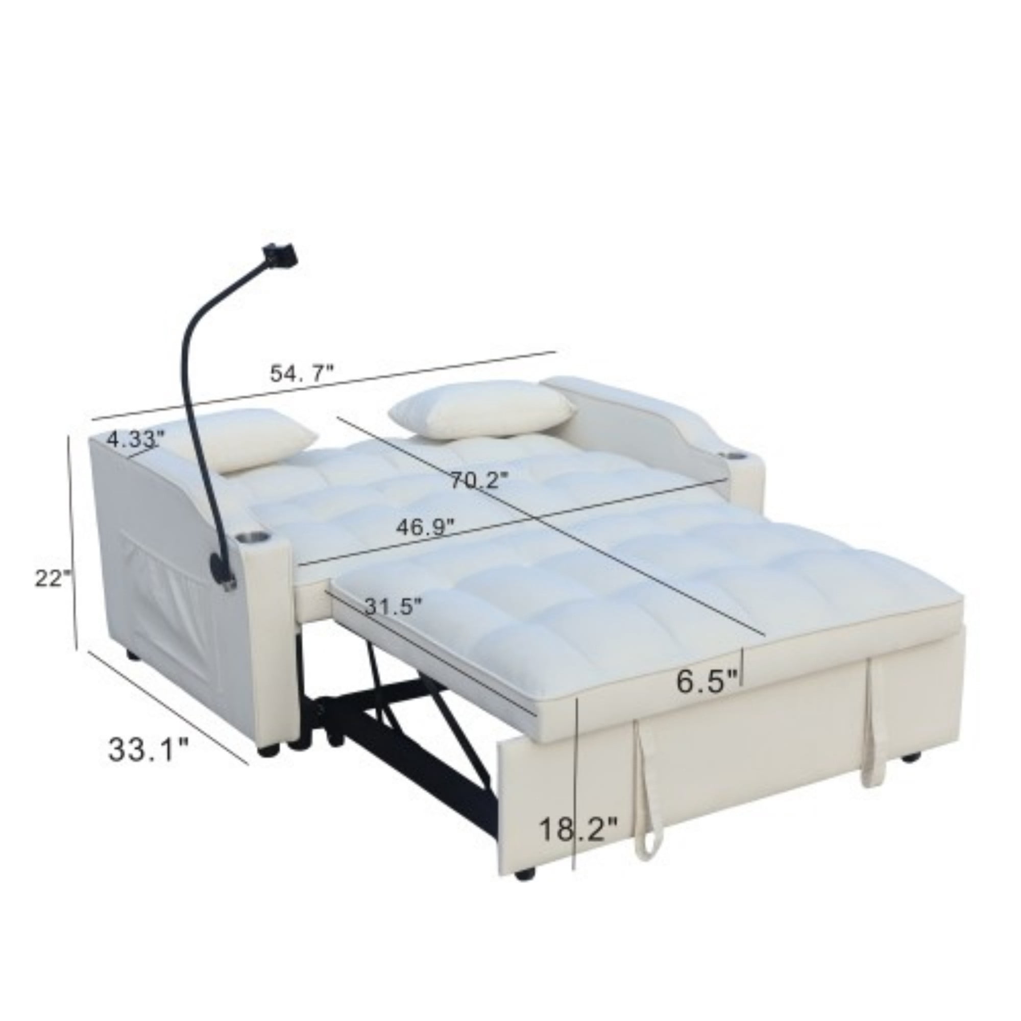 Velvet Loveseat Sofa Bed, 3-in-1 Convertible Sleeper Couch with USB Ports, Phone Holder & Pullout Bed, Beige