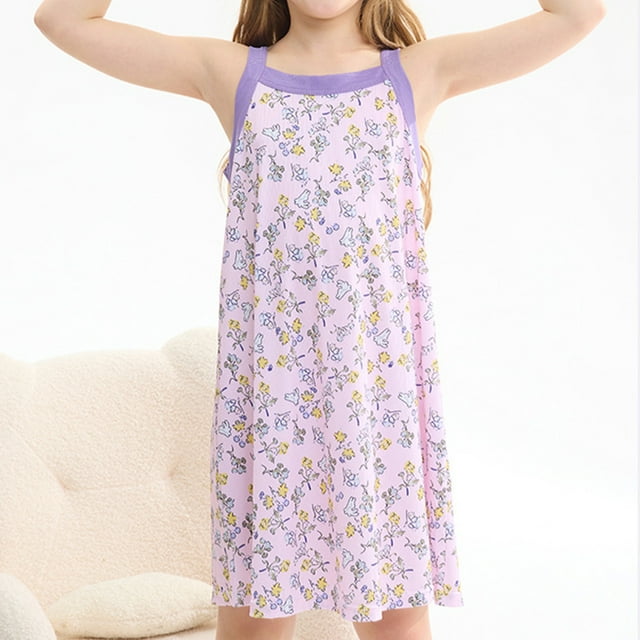 JDQJBZ Robe Bébé Fille Enfant Été Plage Robe d'Été Imprimé Pêche Camisole Bretelle Ajustable Sans Manches Robe de Nuit