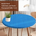 thumbnail image 4 of Violet Striped Round Tablecloth, Fitted Table Cover with Elastic for 55"-60" Round Tables, Geometric Vertical Modern Minimalist Table Cloth Outdoor Indoor Dinning Party Waterproof Tablecloths, 4 of 7