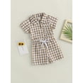 thumbnail image 3 of Coduop Toddler Baby Boys Summer Outfits Plaid Pocket Short Sleeve Shirts Shorts Clothes Set, 3 of 7