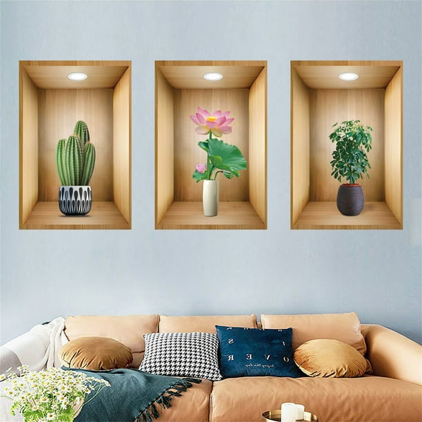 Xihbxyly Pegatinas de Pared de Plantas 3D, Diseño Realista de Flores y Plantas, Fáciles de Despegar y Pegar, Decoración Sencilla para El Hogar, Arte de Pared para Oficina y Sala de Estar, Pvc Extraíb