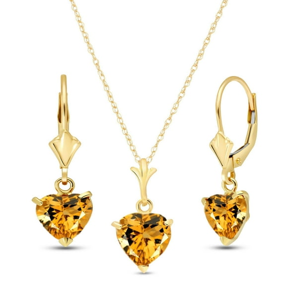 Galaxy Gold 14k Yellow Gold Jewelry Set - Necklace and Earrings w/ Natural Heart-shaped Citrines