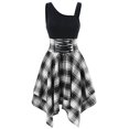 thumbnail image 2 of PENGXIANG Mode Femmes Sans Manches Épaule Froide Croix Dentelle jusqu'à Plaid Imprimé Robe Irrégulière, 2 of 3