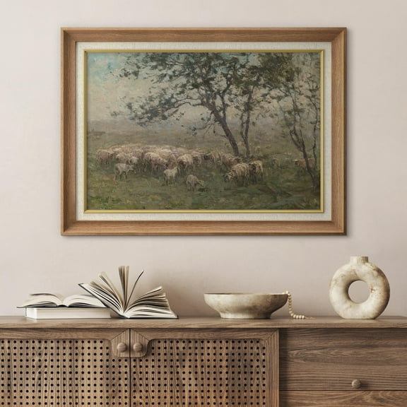 IDEA4WALL Premium Frame Wall Art Sheep Grazing Rustic Farmland Classic Print Nature Wilderness Illustrations Fine Art Colorful Country Wall Decor for Living Room, Office - 26"x36" Natural