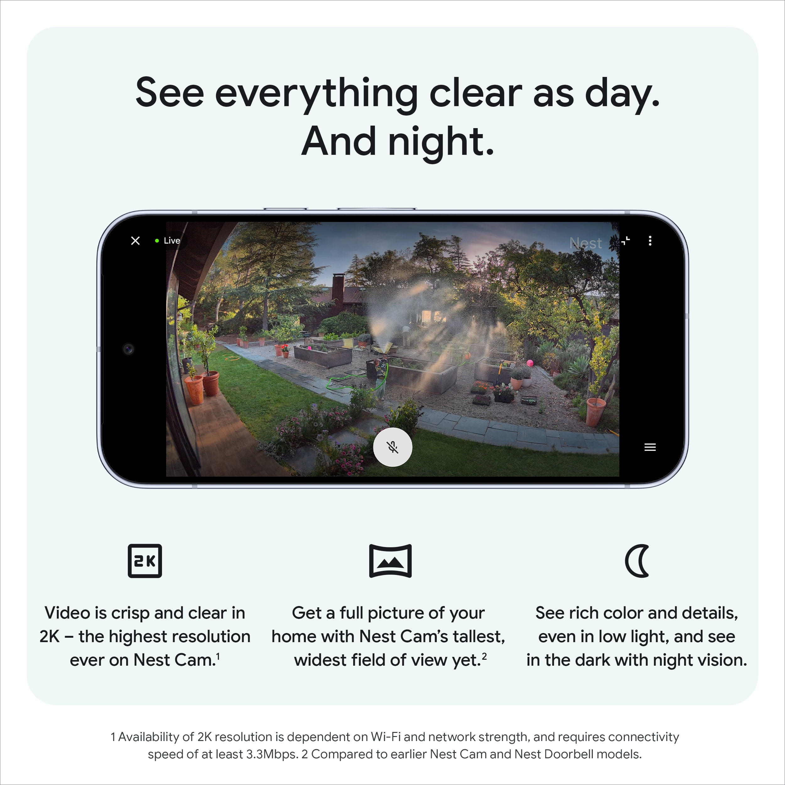 Google Nest Cam Outdoor (Wired, 2nd Gen) - 2K Video and Gemini - Snow