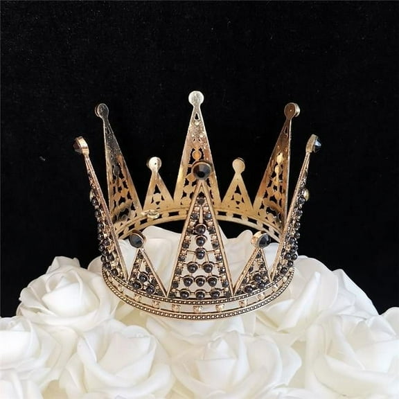Tian Sweet 34036-BK 3.2 oz Black Crown with Black Pearls & Clear Rhinestones Cake Topper