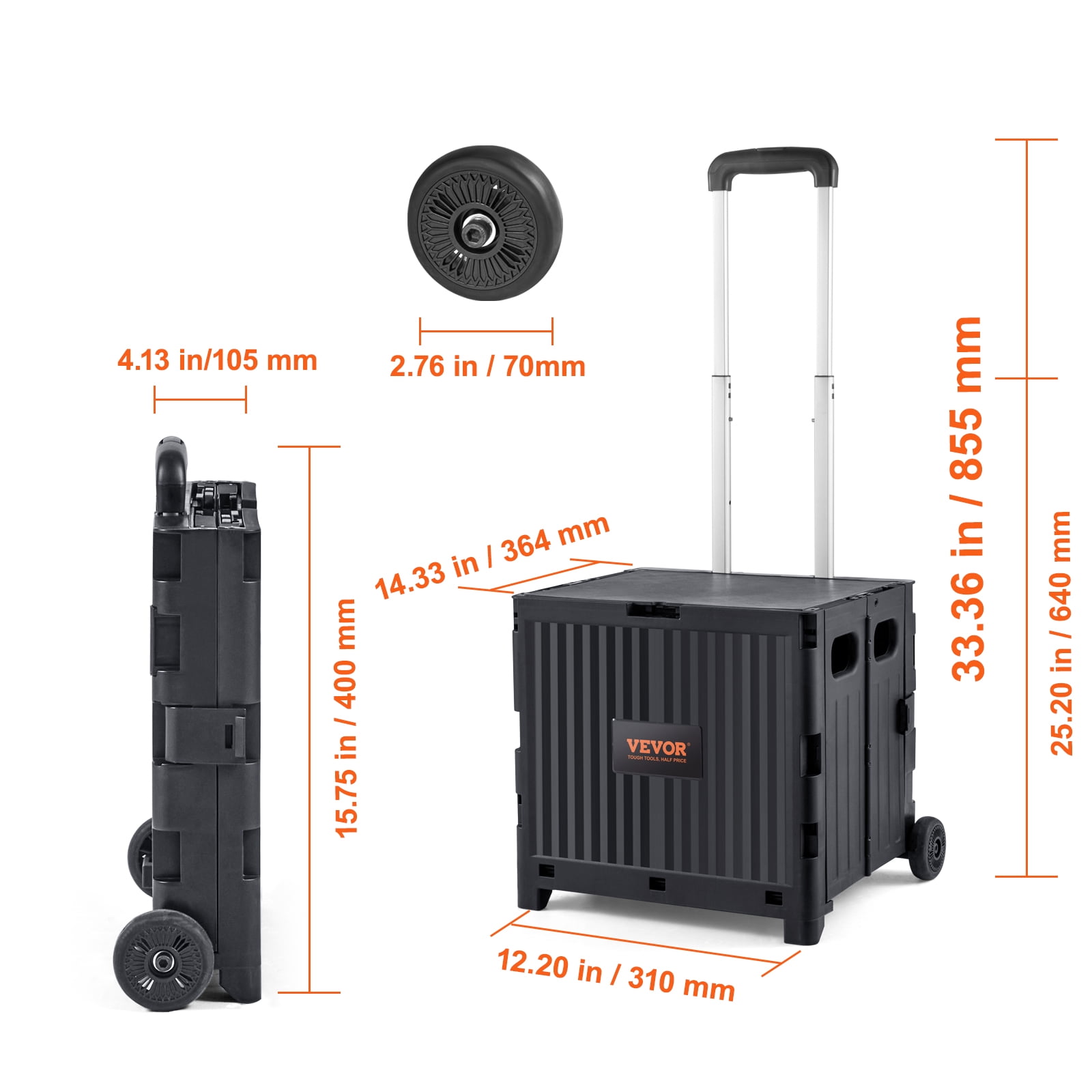 KFFKFF Folding Shopping Cart Foldable Utility Cart 80 lbs Telescoping Handle