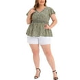 thumbnail image 2 of Unique Bargains Women's Plus Size Casual V Neck Smocked Waist Floral Peplum Blouses 3X Black, 2 of 6